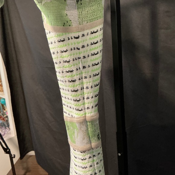 MING WANG Dotted Stripe Jacquard Dress Green/Whte/Black Fit & Flare Midi - Picture 4 of 9